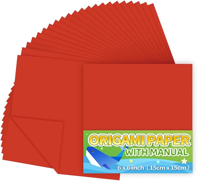 Praisebank Red Origami Paper, Double Sided Color, Origami Paper Kit by Praisebank