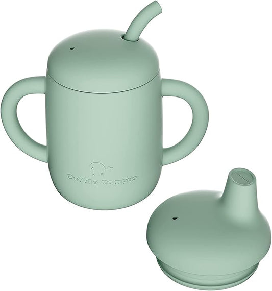 Cuddle Campus Sippy Cups 7OZ, [4 in 1] Baby Cups, Shatterproof Silicone Straw Cup,Open Cup for 6M, 6M+,6-12 Months,1/1+ Year Old Baby,Toddler