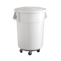 55 Gallon White Round Commercial Trash Can with Lid and Dolly