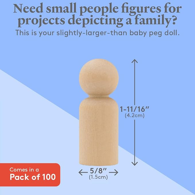 Wood Peg Dolls, 1-11/16 Inch Boy Shape Wooden Peg People, Strong Birch Wooden - Image 4