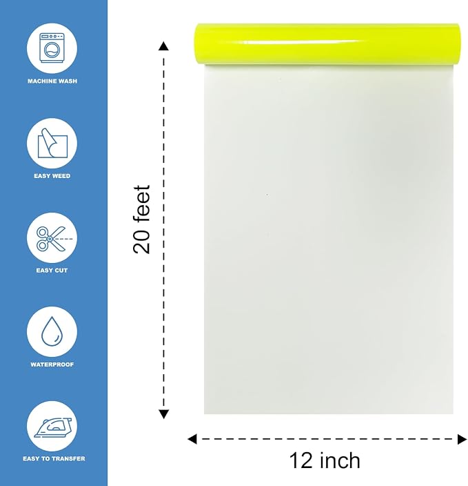Neon Yellow Heat Transfer Vinyl HTV Roll 12" x 20ft. | Easy to Cut, Weed & - Image 2