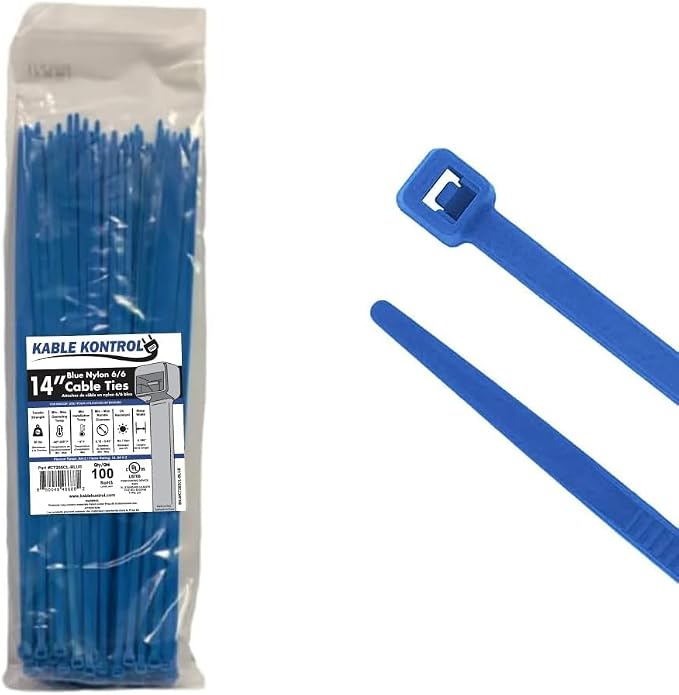 Kable Kontrol Blue Zip Ties 14 Inch 100 Pcs, 50 Lbs Tensile Strength, by KABLEKONTROL%C2%AE