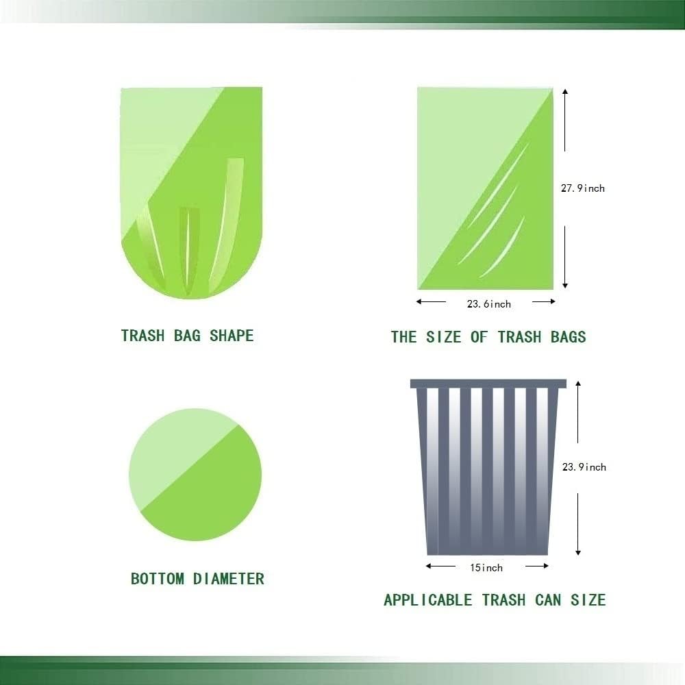 Medium Compostable Trash Bags, Biodegradable 8 Gallon Garbage Bags, Recycling Degradable Unscented Rubbish Bags for Kitchen Bathroom Office Car Pet Wastebasket (Green)