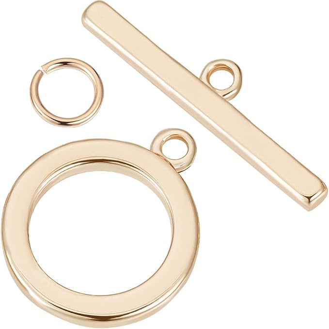 Beebeecraft 1 Box 10Pcs Toggle Clasp 18K Gold Plated Smooth Ring T-bar Closure by Beebeecraft