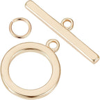 Beebeecraft 1 Box 10Pcs Toggle Clasp 18K Gold Plated Smooth Ring T-bar Closure by Beebeecraft