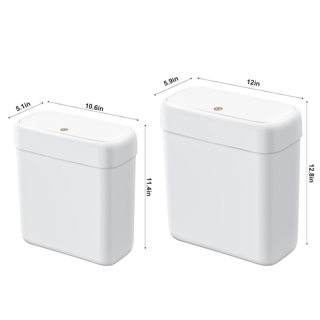 funest 2 Pack Bathroom Trash Can with Lid, 3 Gal/12 L & 2.7 Gal/10L Garbage Can with Pop-Up Lid, Small Spaces Plastic Trash Can, Slim Trash Bin Waste Basket for Bathroom,Rv, Office, White