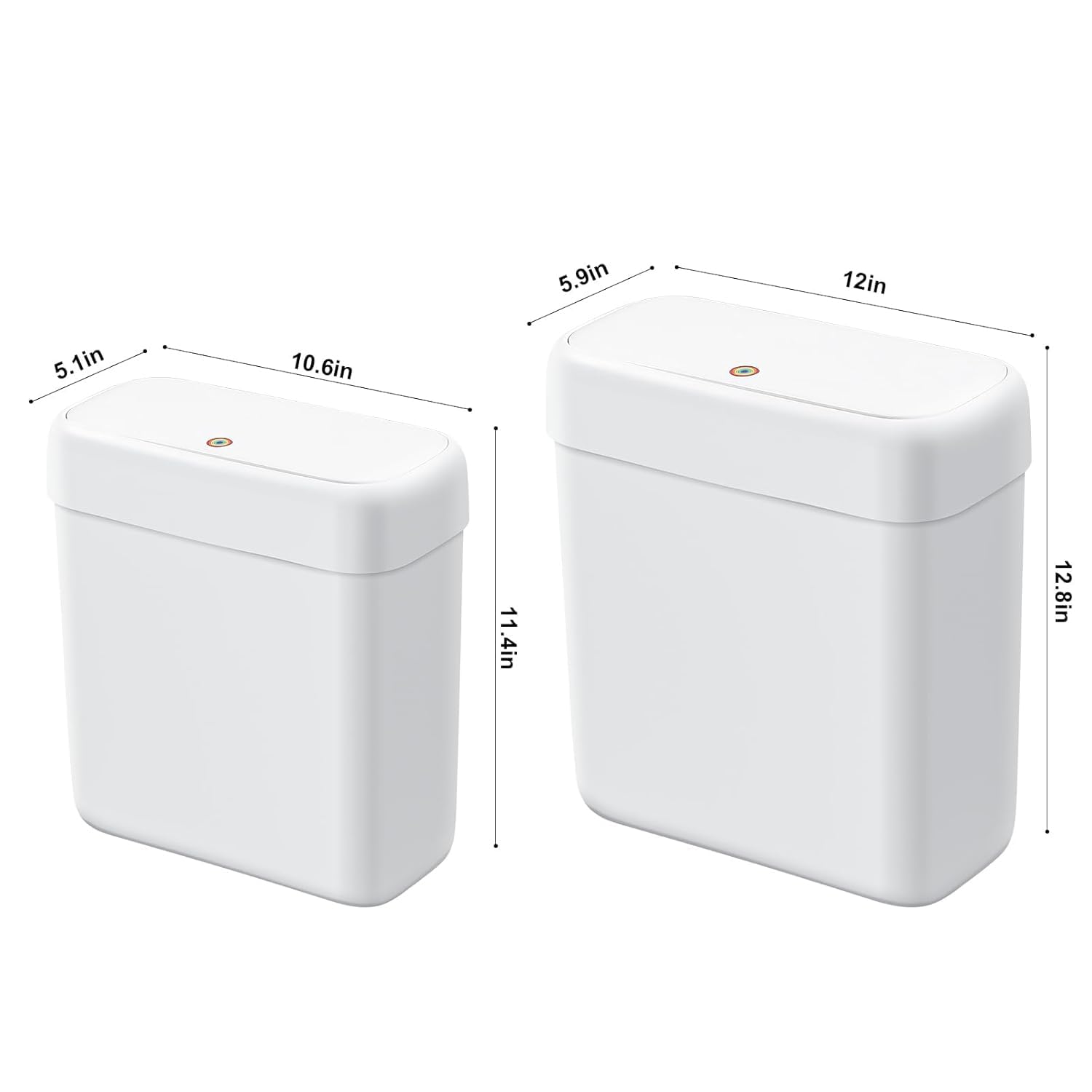 funest 2 Pack Bathroom Trash Can with Lid, 3 Gal/12 L & 2.7 Gal/10L Garbage Can with Pop-Up Lid, Small Spaces Plastic Trash Can, Slim Trash Bin Waste Basket for Bathroom,Rv, Office, White