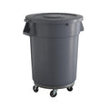 32 Gallon Gray Round Commercial Trash Can with Lid and Dolly