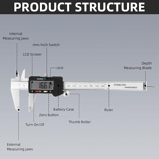 Digital Caliper Measuring Tool, Stainless Steel Vernier Caliper Digital 6IN | - Image 6
