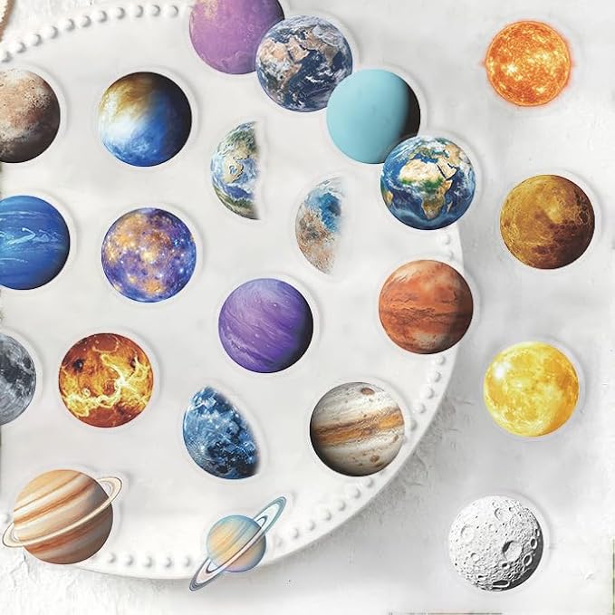 50PCS Transparent Planet Space Stickers, Waterproof PET Decals, Realistic Solar - Image 5