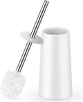 Toilet Brush and Holder, Toilet Brush with 304 Stainless Steel Long Handle, Toilet Bowl Brush for Bathroom Toilet-Elegant-Cleaning-Bristles(White)