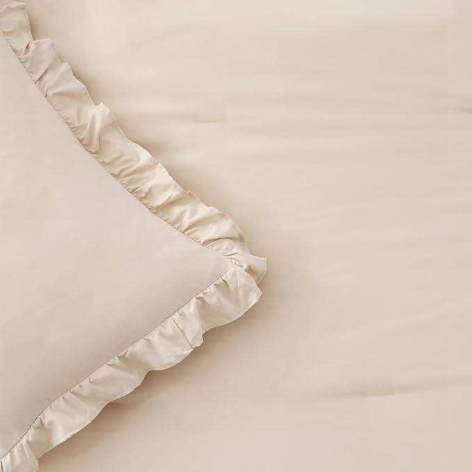 FUANNA Queen Comforter Set Beige 3 Pieces, Ruffle Shabby Chic Queen Bed Set - Image 8