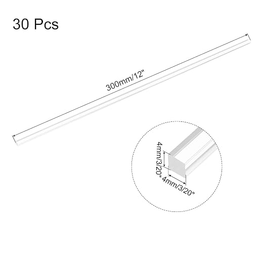 MECCANIXITY 30pcs Acrylic Square Rods 3/20" x 12" Clear Acrylic Dowel Rods - Image 2