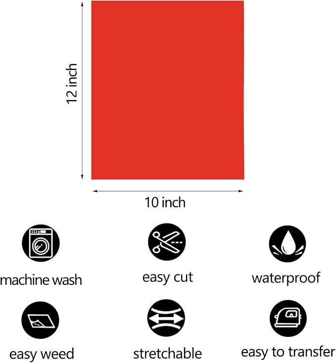 FUNKAKA Red HTV Heat Transfer Vinyl Bundle, 10 Sheets Sticky HTV Vinyl - Image 3