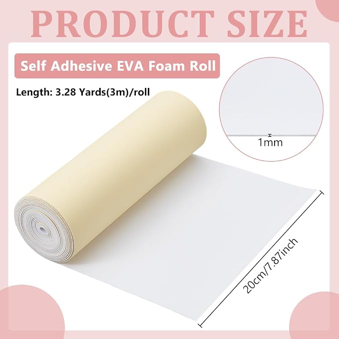 BENECREAT 118x8 Inch White Self Adhesive EVA Foam Roll, 1mm Thick Waterproof - Image 2