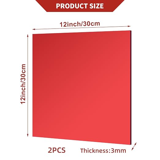 2 Pcs 12 x12 Inch Red Acrylic Mirror Sheet, 1/8 Inch Thick Opaque Glossy Mirror - Image 3
