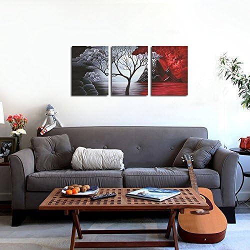 Wieco Art 3 Panels The Cloud Tree Gallery Wrapped Modern Canvas Wall Art - Image 3