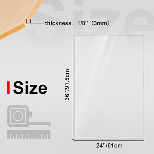 KINLINK 18x24 Plexiglass Sheets 1/8 inch Thick, 3mm Clear Cast Acrylic Sheet - Image 2