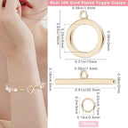 Beebeecraft 1 Box 10Pcs Toggle Clasp 18K Gold Plated Smooth Ring T-bar Closure - Image 2