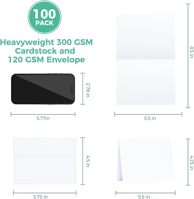 Ohuhu A2 Blank White Cards and Self-Seal Envelopes 100 Pack - Image 2