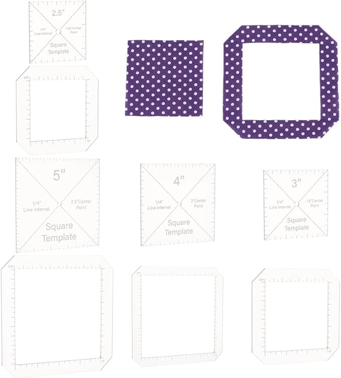 BENECREAT 8pcs Square Quilting Template, 2.5/3/ 4/ 5inch Acrylic DIY Quilt by BENECREAT