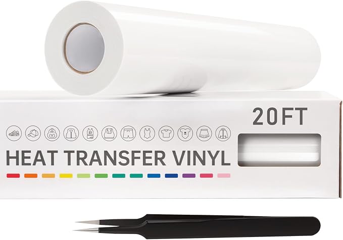 VinylRus Heat Transfer Vinyl-12” x 20ft White Iron on Vinyl Roll by VinylRus