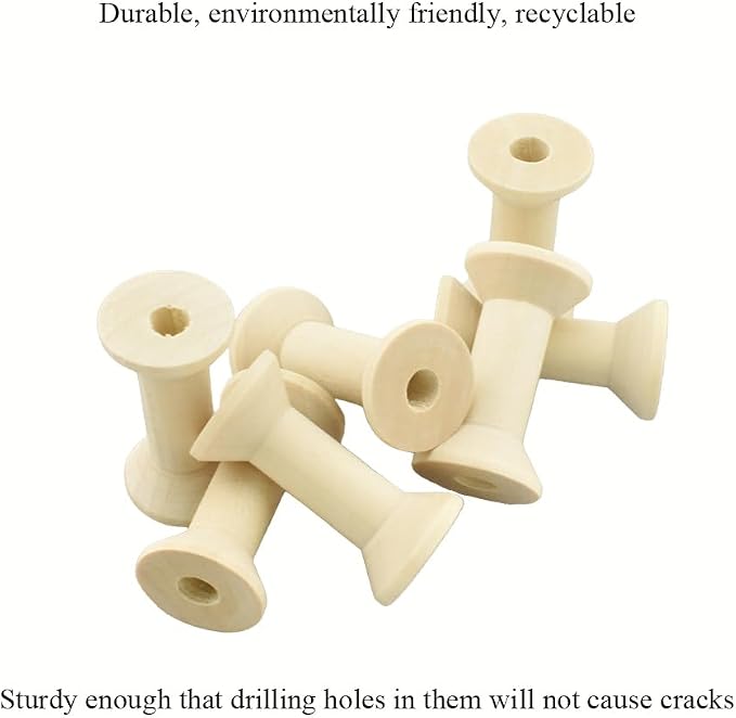 HAHIYO 1.6Inch/4cm 7PCs Natural Wood Unfinished Wooden Empty Thread Spool - Image 4