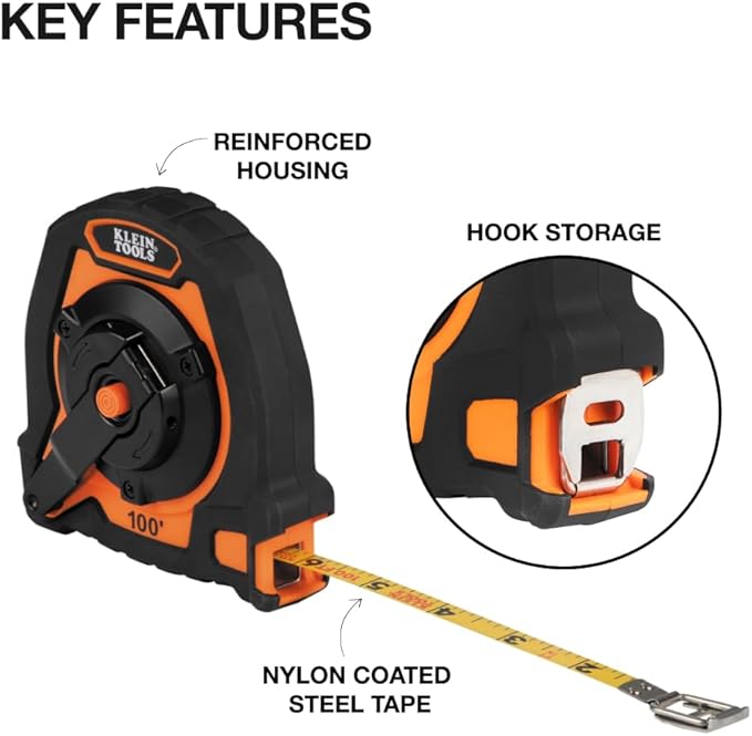 Klein Tools 94100CR Closed Reel Long Tape Measure, 100-Foot Nylon Coated Blade - Image 2