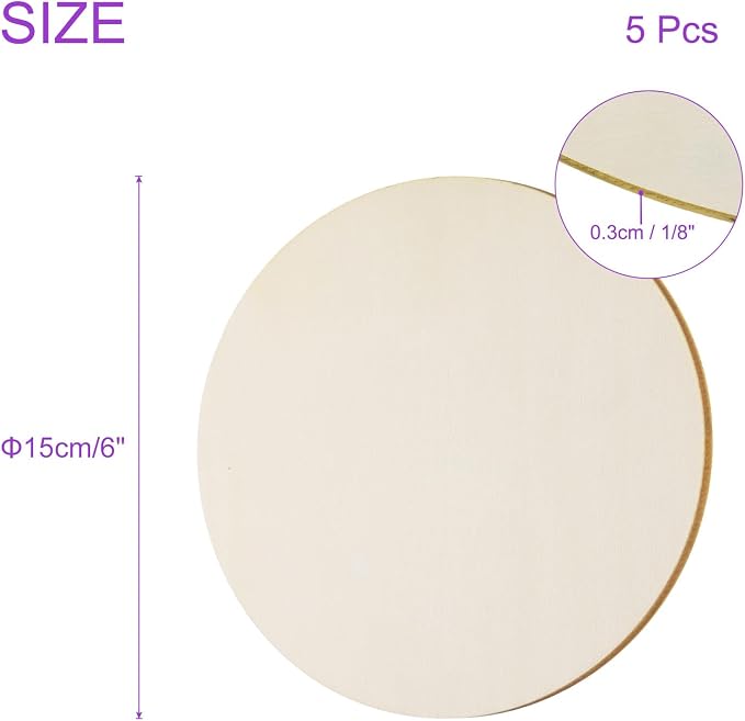 DMiotech Basswood Sheet Round Unfinished Wood Boards 6 Inch x 1/8 Inch Plywood - Image 3