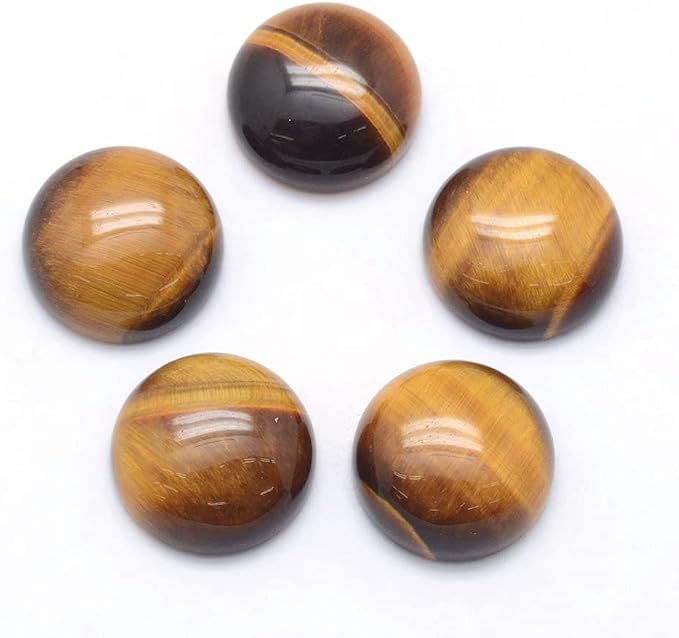 FASHEWELRY 50Pcs Natural Tiger Eye Cabochons Flat Back Gemstone Cabochons 12mm by FASHEWELRY