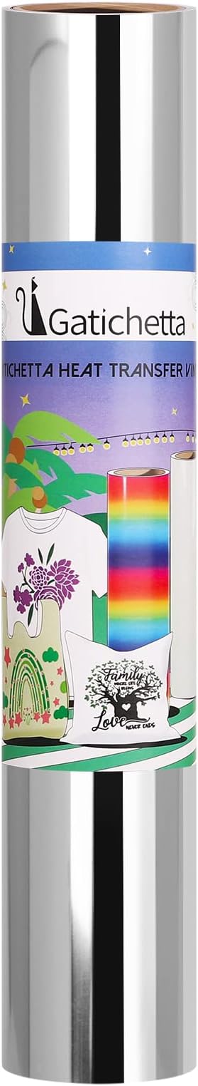 Gatichetta Silver Heat Transfer Vinyl Roll, Metallic Foil Iron On Vinyl 12" X - Image 2