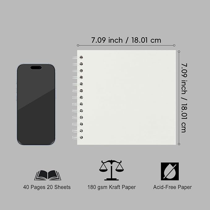 DIY Scrapbook Album 7x7 Inch, Hardcover Kraft Paper Scrap Book Photo Album - Image 3