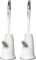 2 Pack Toilet Bowl Brush with Holder for Bathroom, Under-Rim Double Brush Head, Long Handle Household Cleaning Brushes Set (2 Pack Grey Brush with Holder)
