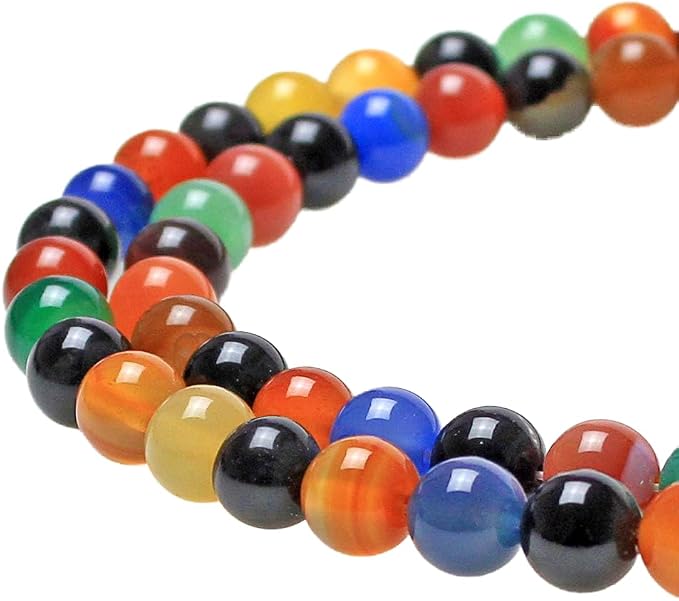 MJDCB AAA Natural Multicolor Agate Beads Round Colorful Stone Energy Healing by MJDCB