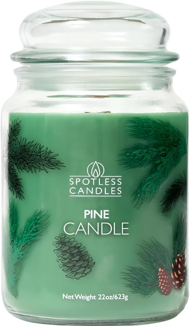 Pine Candle - Large 22oz Glass Jar with Wooden Wick 130 Hours Burn Time - Decorated Jar Within a Presentation Gift Box and Protective Shipping Box