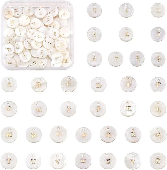 Beadthoven 92pcs Natural Freshwater Shell Letter Full A~Z Charms Gold Blocking by BBBeadthoven