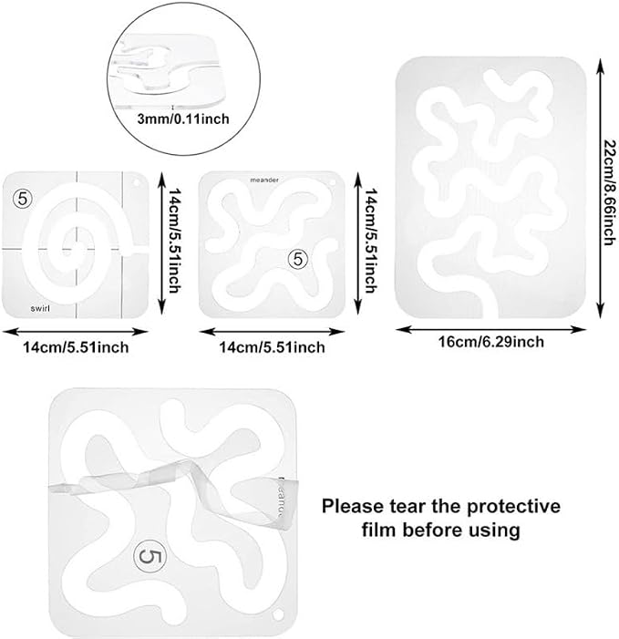 Henmany Free Motion Quilting Templates: Acrylic Quilting Ruler Set Beginner | - Image 6