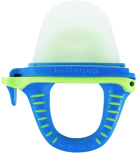 Teetherpop Fillable Silicone Teether for Babies – Breastmilk Popsicle Molds for Teething with Spill-Proof Sippy Slits – Freezable Baby Teethers for Liquids & Purées - Cooling Teething Relief -BlueLime