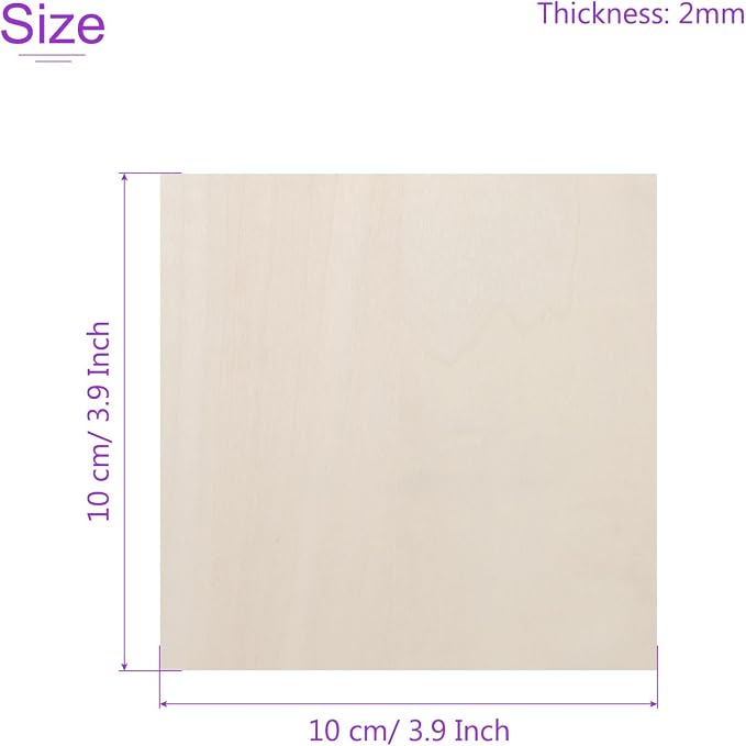 DMiotech 25 Pack 4 x 4 x 1/13 Inches 2mm Thick Wood Sheets Basswood Sheets - Image 3