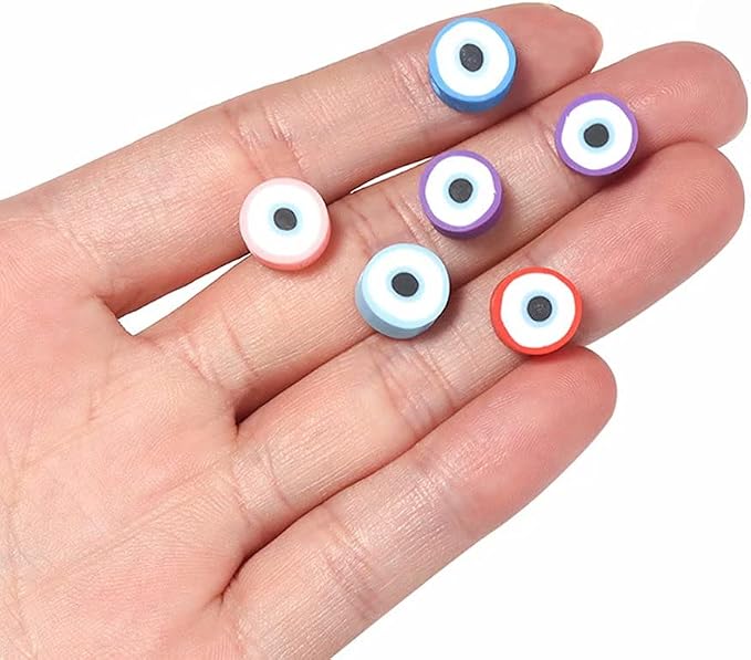 100pcs Colorful Evil Eye Polymer Clay 10mm Spacer Beads - Image 5