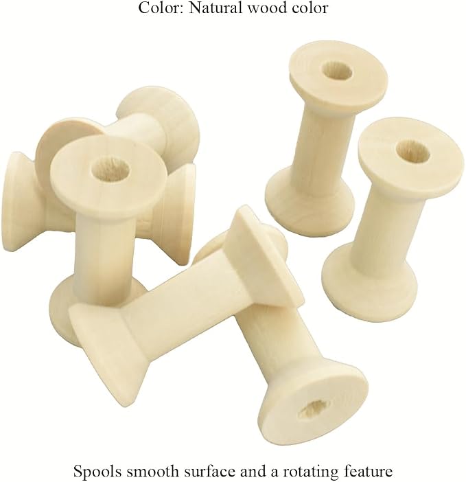 HAHIYO 1.6Inch/4cm 7PCs Natural Wood Unfinished Wooden Empty Thread Spool - Image 3