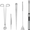 5 in 1 Candle Accessory Set,Candle Wick Trimmer Cutter,Candle Wick Dipper,Candle Wick Snuffer,Rechargeable Candle Lighter,Tweezers,Stainless Steel Candle Care Kit Home Gift for Aromatherapy(Silver)