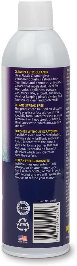 Invisible Glass 91014 Clear Plastic Cleaner - Cleans and Protects Plastic on Electronics, Appliances, Eyewear, Cars, Trucks, RVs, Boats & More - Helps Prevent Fog and Static - 19 oz