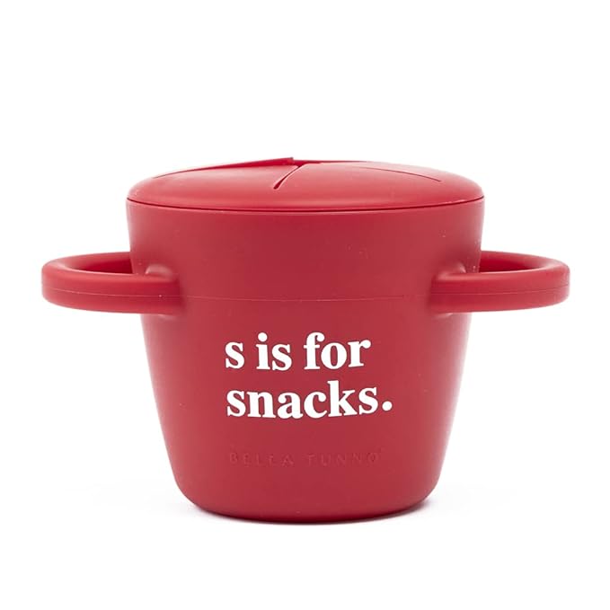 Bella Tunno Snack Cups for Toddlers, Silicone Spill Proof Food Container with Lid, Babies & Kids 6-12 Months, S is for Snacks