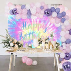8x6ft Tie Dye Happy Birthday Backdrop Macaron Pastel Girls Birthday Background - Image 3