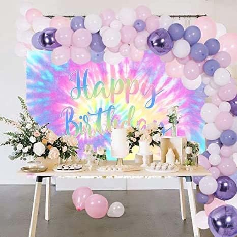 8x6ft Tie Dye Happy Birthday Backdrop Macaron Pastel Girls Birthday Background - Image 3