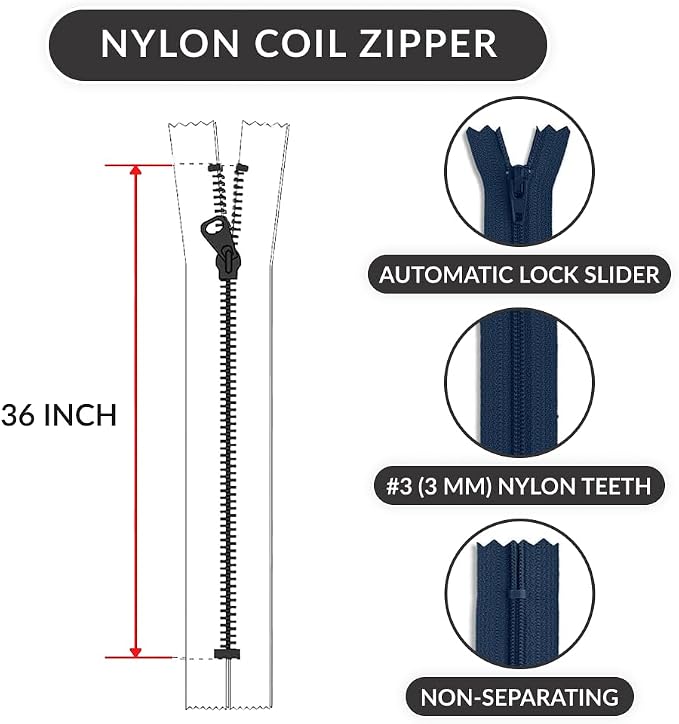 Navy Nylon Coil Zipper 36 Inch – Non Separating Sewing Zipper - Image 2