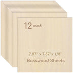 12 Pack Plywood Sheets, 7.87" x 7.87"x 1/8" Basswood Sheets | 3mm Basswood by Hosifiy