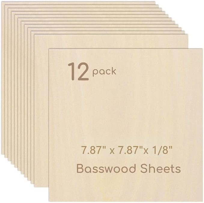 12 Pack Plywood Sheets, 7.87" x 7.87"x 1/8" Basswood Sheets | 3mm Basswood by Hosifiy