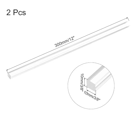 MECCANIXITY 2pcs Acrylic Square Rods 3/8" x 12" Clear Acrylic Dowel Rods Sticks - Image 2